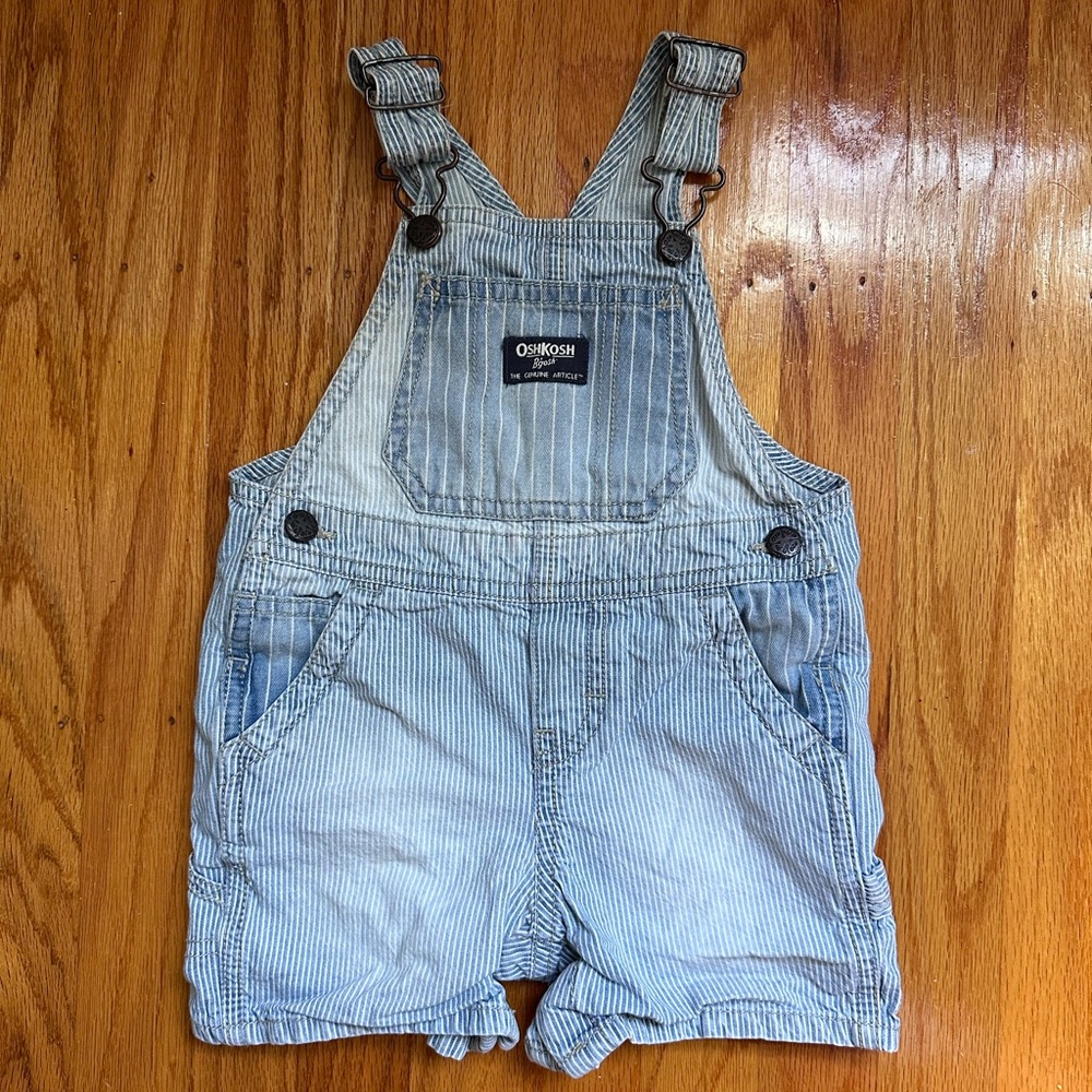 Oshkosh Pinstripe Blue Overall Shorts - 18 Months Cute Denim Overalls